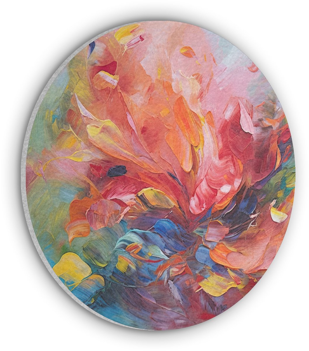 Akoestisch wandpaneel rond 90x90 cm - Vilt schilderij Olieverf - Kunst - Abstract - Kleurrijk - Ronde akoestische panelen - Geluidsdempende wanddecoratie - Geluidsisolatie wandcirkel - Muurdecoratie geluidspanelen