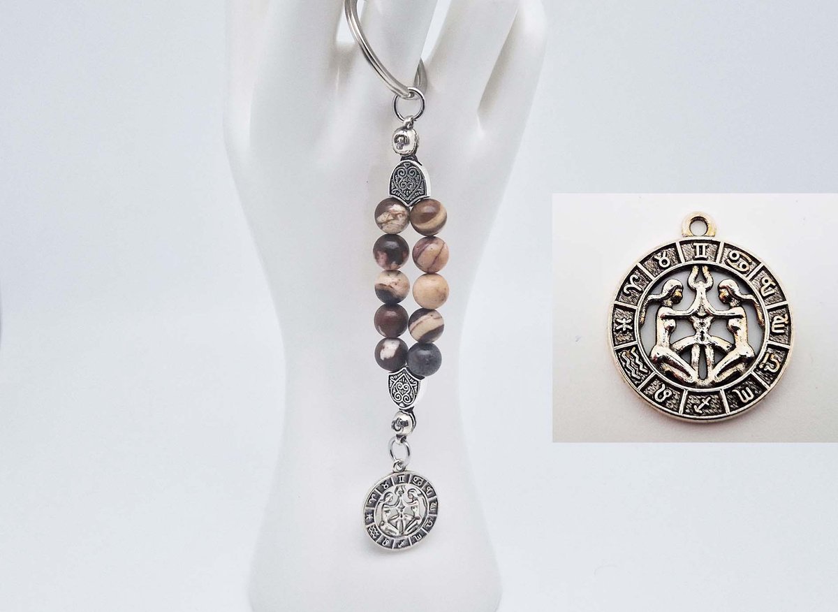 Handgemaakte Natuurstenen Sleutelhanger " Australia zebra jasper "- Met metaal hanger - 8 mm diameter van de korrel- Mooie accessoire en decoratie voor de auto-Vaderdag Cadeau -Moderdag Cadeau - Cadeau vrienden