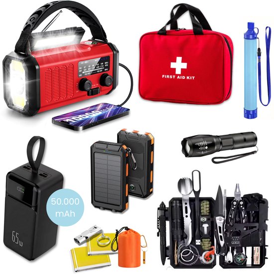 DreamGoods 70.000mAh Noodpakket - Noodpakket voor thuis - Overlevingspakket voor Oorlog, Stroomuitval & bij Rampen - Rampenrugzak - Survival Kit