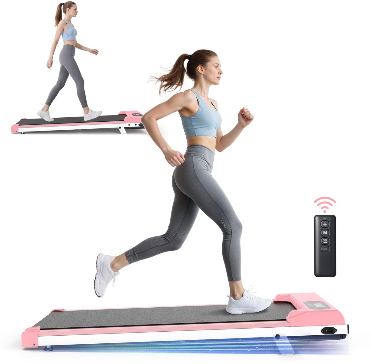 Afbeelding 2 van Loopband met 7% helling - 3-in-1 loopband bis 130 kg - 1-8 km/u instelbaar - Oppervlak 38,5 x 90 cm - Roze