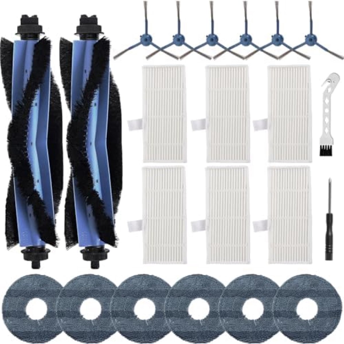 22 stuks reserveonderdelen geschikt voor Eufy Omni C20 stofzuiger, accessoireset met 2 hoofdborstels, 6 zijborstels, 6 dweilen, 6 filters, 1 reinigingsborstel, 1 schroevendraaier