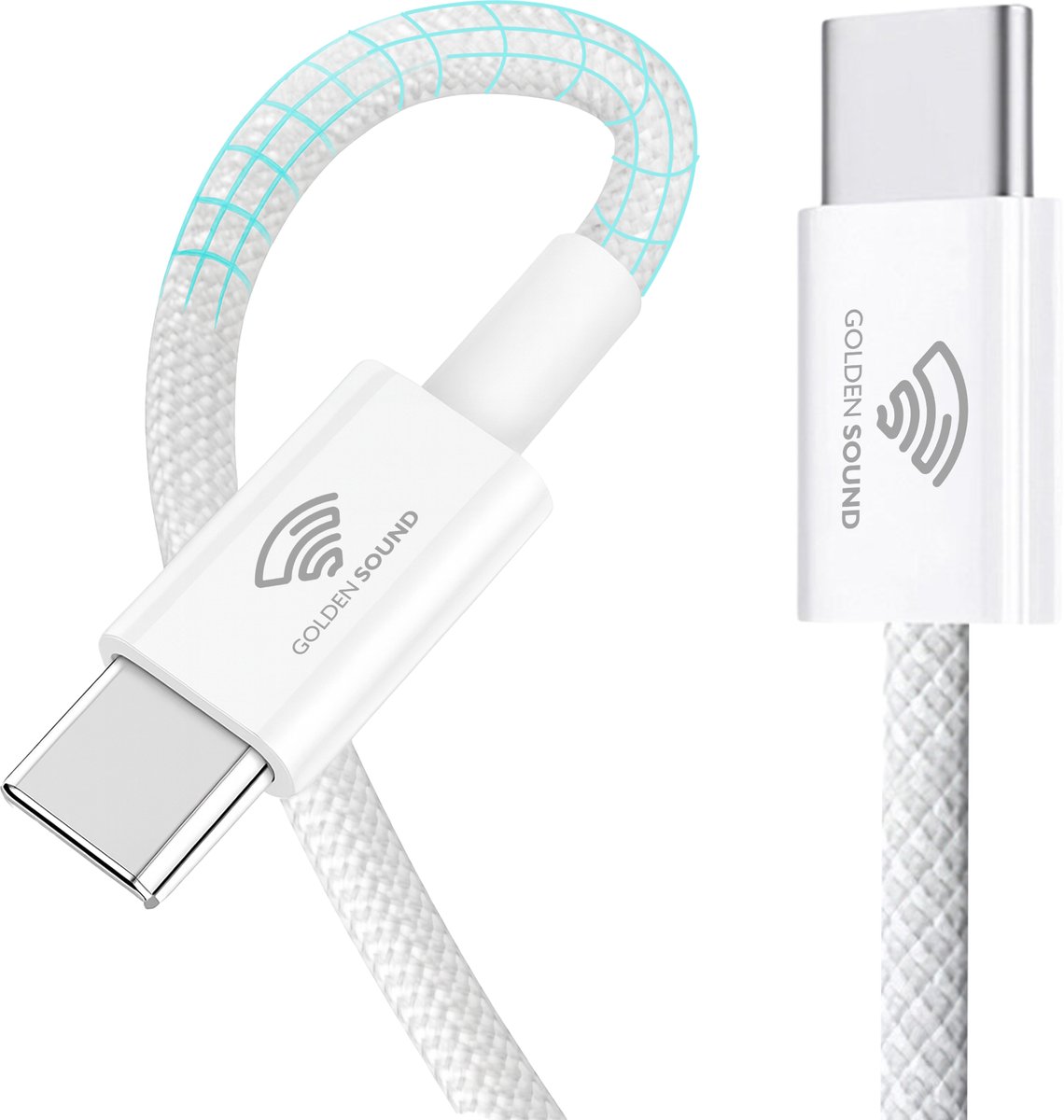 Golden Sound USB C naar USB C kabel 60W - Snellader - Oplader kabel - Oplaadkabel - 2 meter - Geschikt voor dataoverdracht - Geschikt voor alle devices - Wit