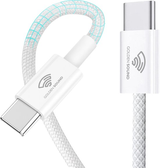 Golden Sound USB C naar USB C kabel 60W - Snellader - Oplader kabel - Oplaadkabel - 2 meter - Geschikt voor dataoverdracht - Geschikt voor alle devices - Wit