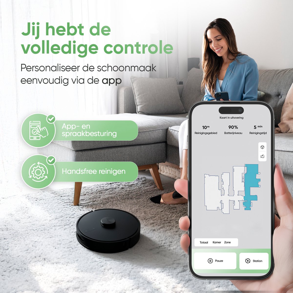 Afbeelding 3 van Heevey Robotstofzuiger met dweilfunctie - Automatisch leegstation - Vacuum cleaner - Huisdieren - 7000PA zuigkracht - LDS lasernavigatie - 2 extra stofzuigerzakken - Met app