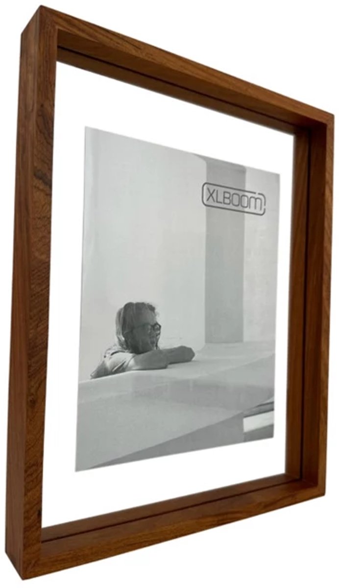 XLBoom Floating Box Fotolijst Cheukwood 26x35,5cm - Zwevend houten frame met glas - Verkrijgbaar in wit, donkerbruin en zwart - Tijdloze design fotolijst voor modern wonen