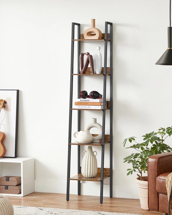 Boekenkast – 5 Planken – Smal en Hoog – 30x34x170 cm – Industrieel Hout & Metaal – Voor Woonkamer, Slaapkamer, Keuken of Kantoor