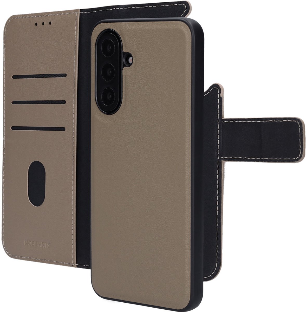 Mobiparts hoesje geschikt voor Samsung Galaxy A17 - Wallet 2-in-1 Boekhoesje - MagSafe - Echt Leder - Uitneembare Case - Sterke Magneet Sluiting - Contactloos betalen - Beige