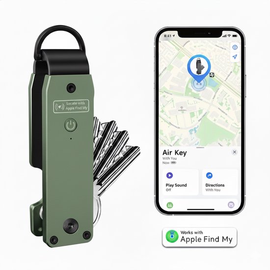 Foto: Locatie tracker sleutelhouder key organizer aluminium werkt met apple find my bluetooth gps tracker zonder abonnement vervangbare batterij robuust voor max 5 6 sleutels inclusief bevestigingsclip minischroevendraaier