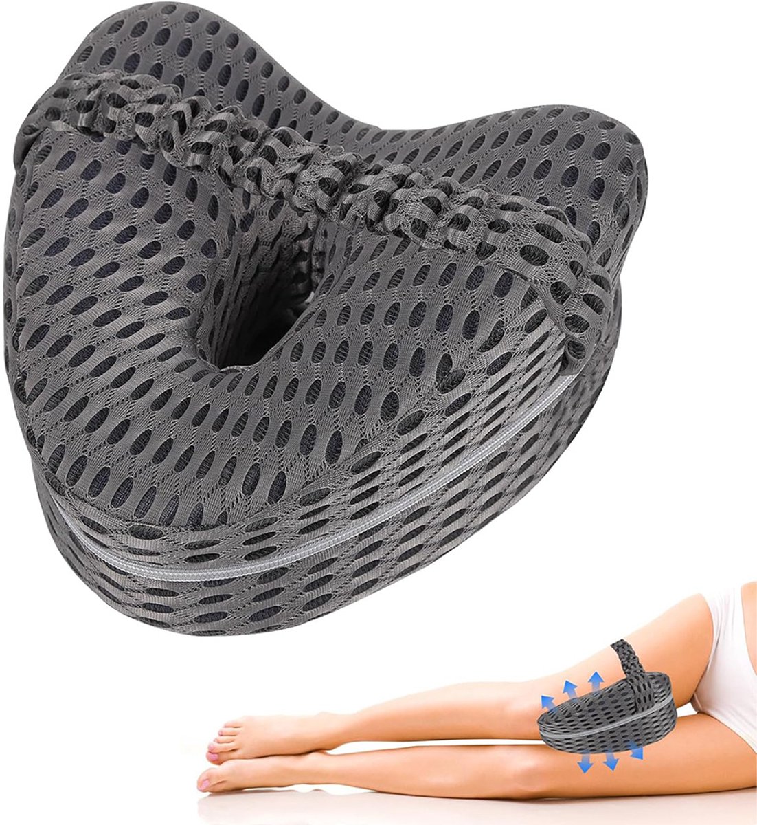 Kniekussen voor in bed - Beenkussen - Zijslaapkussen - Schootkussen - Ademend - Grijs