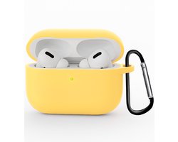 Hoesje Geschikt voor Apple Airpods Pro 3 - Siliconen Hoes met Clip - Silicone Case Cover - Geel
