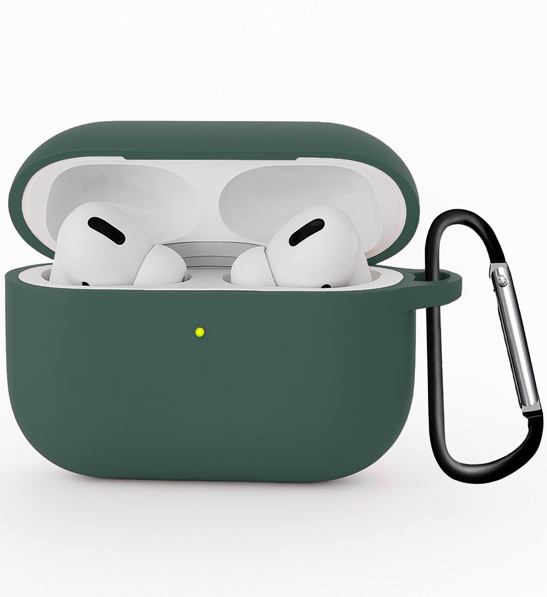 Hoesje Geschikt voor Apple Airpods Pro 3 - Siliconen Hoes met Clip - Silicone Case Cover - Donkergroen