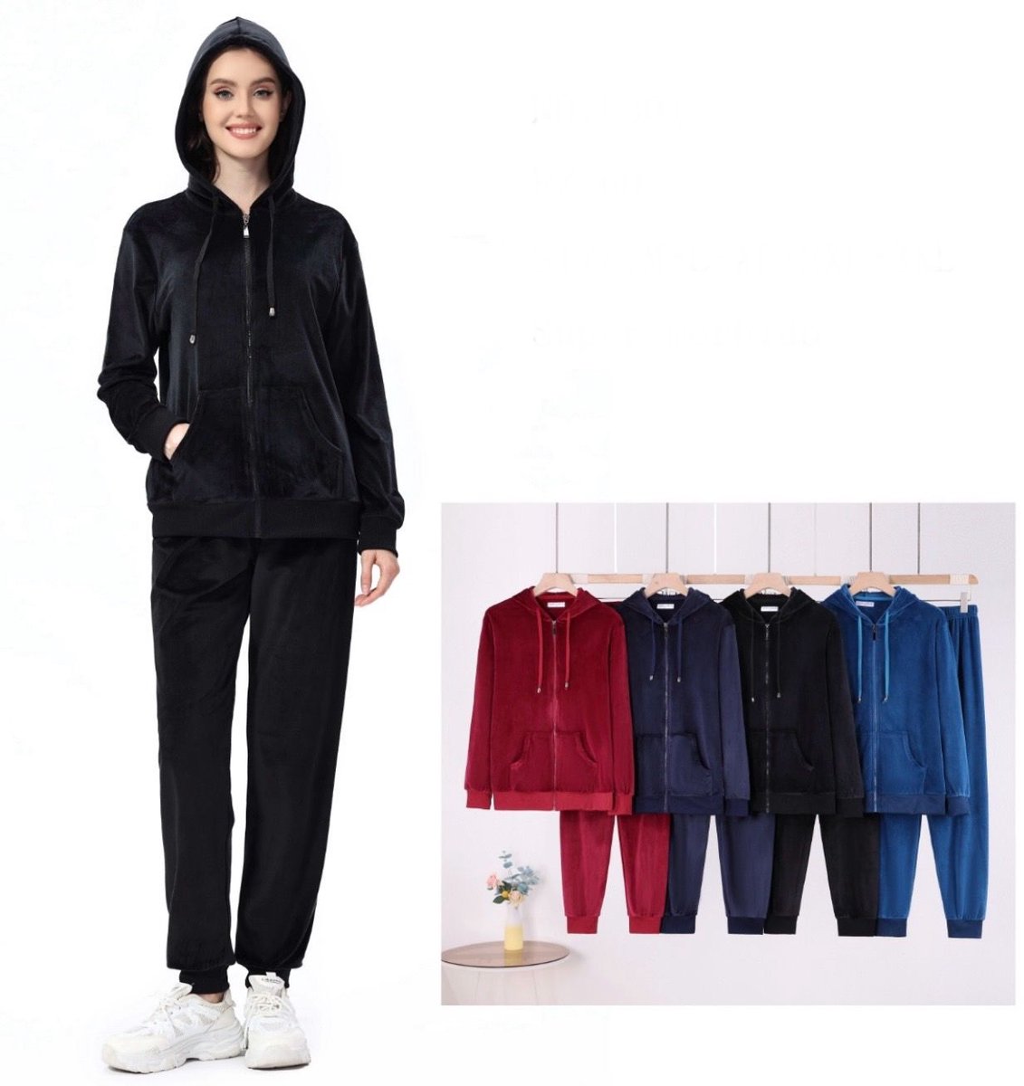 Velours trainingspak dames pyjama tweedelig joggingpak sportpak winter