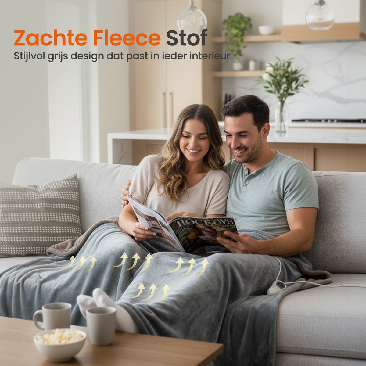 Goliving Elektrische Fleece Plaid - Warmtedeken - Verwarmende Fleecedeken - Elektrische Deken - 3 Warmtestanden - Machinewasbaar - 120 Watt - 2.5 Meter Snoer - Sherpa Flanel - 160 x 120 cm - Lichtgrijs – foto 7