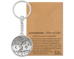 Levensboom Sleutelhanger Zilverkleurig - Spirituele Talisman - Roestvrij Staal / Stainless Steel - Tree of Life - Pax Amare