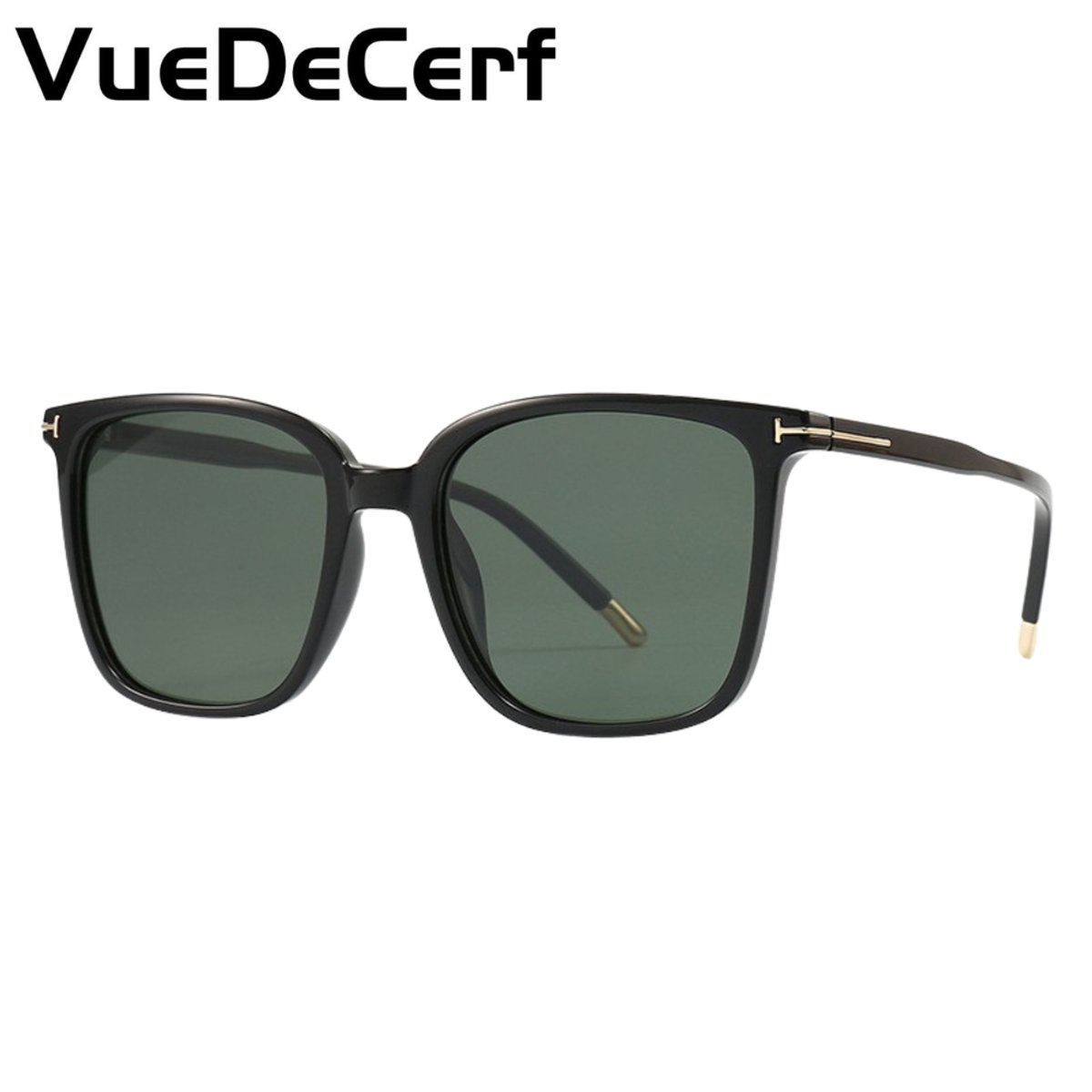 VueDeCerf Unisex Zonnebril - CAT 3 Zonnebril - UV380 - Vierkant - Zwart Montuur met Groene Glazen