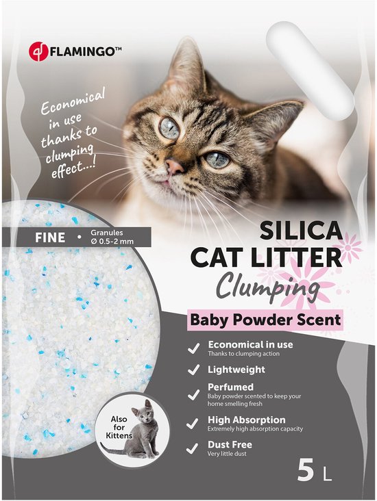 Flamingo - Flamingo Klonterend - Kattenbakvulling Katten - Kattenbakvulling Silica Fijn Klonterend Babypoeder 5l - 1st - 133000 - 1st - 1pce