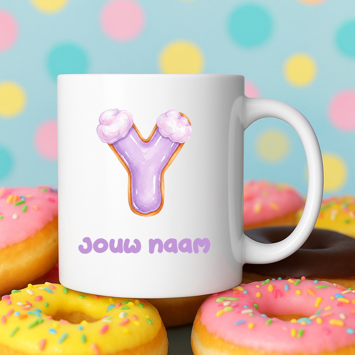 Mok - Donut letter Y – Gepersonaliseerd met naam – Grappige Mokken