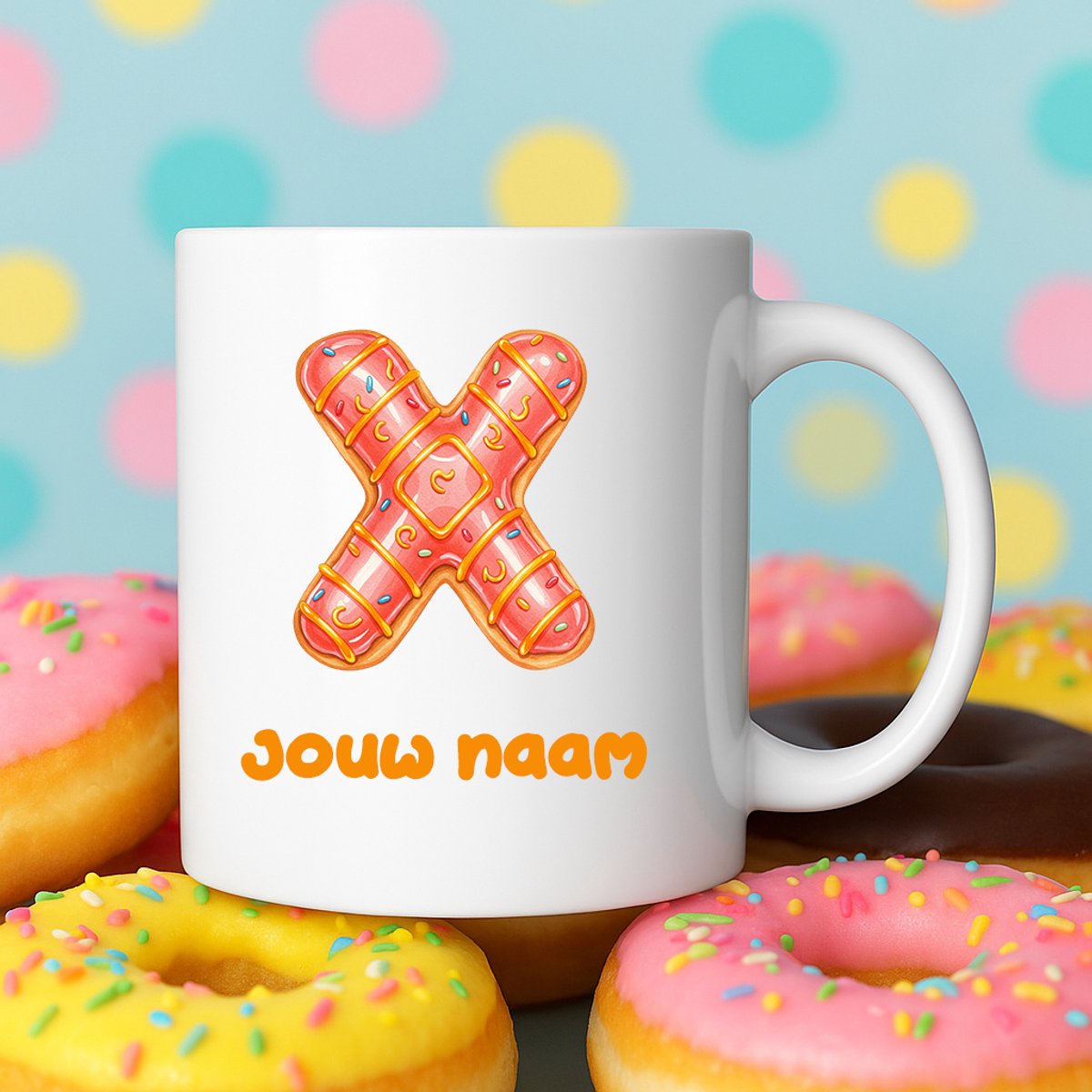 Mok - Donut letter X – Gepersonaliseerd met naam – Grappige Mokken