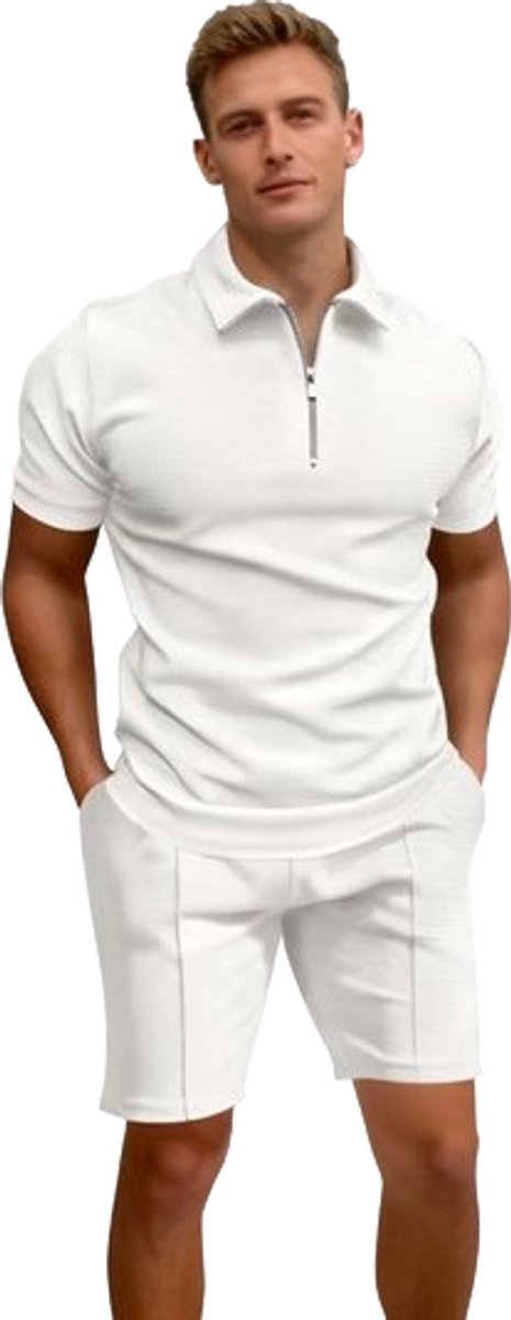 Heren Kledingset Deluxe - Wit - Vakantie - Kort - Korte Broek - Polo - Shirt