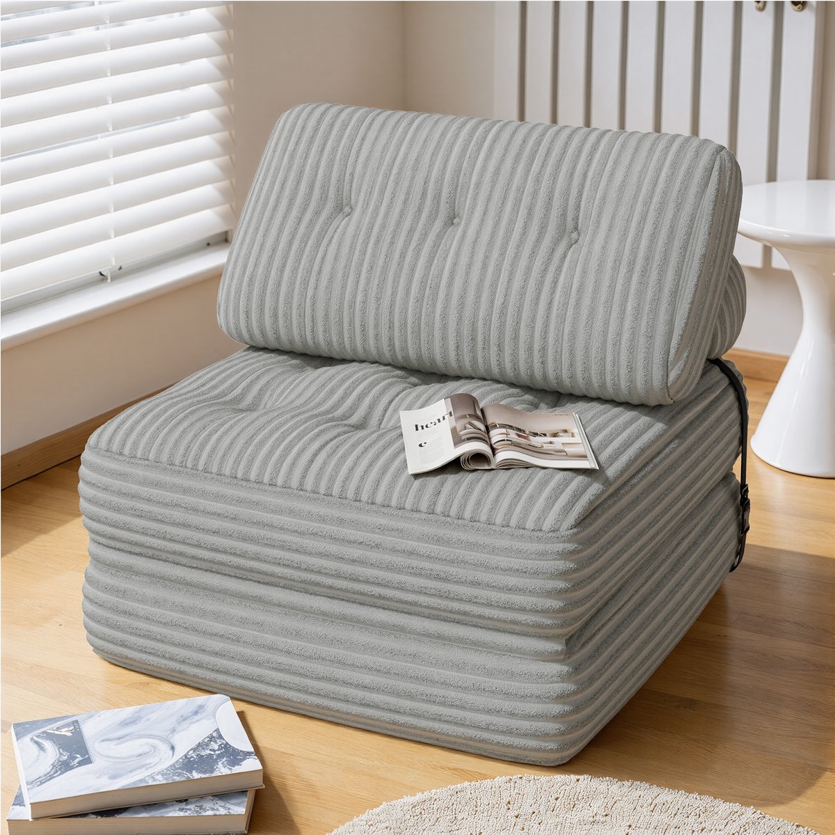 Bealife AR32 Slaapbank - 3-in-1 Opvouwbaar - Corduroy - Lichtgrijs