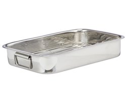 Doodadeals® Braadslede met Rooster L - 100% RVS - Oven Braadslee met Handvaten - Vaatwasserbestendig - 6,5 x 38 x 27 cm - Zilver