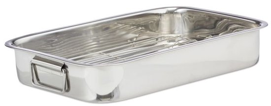 Doodadeals® Braadslede met Rooster L - 100% RVS - Oven Braadslee met Handvaten - Vaatwasserbestendig - 6,5 x 38 x 27 cm - Zilver