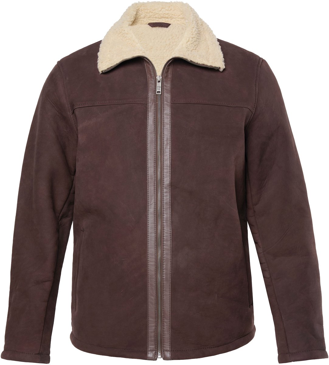 JP 1880 - Heren - Leren jasnubuck-lamsleer echt lamsnappaleer - Donkerbruin - Maat L