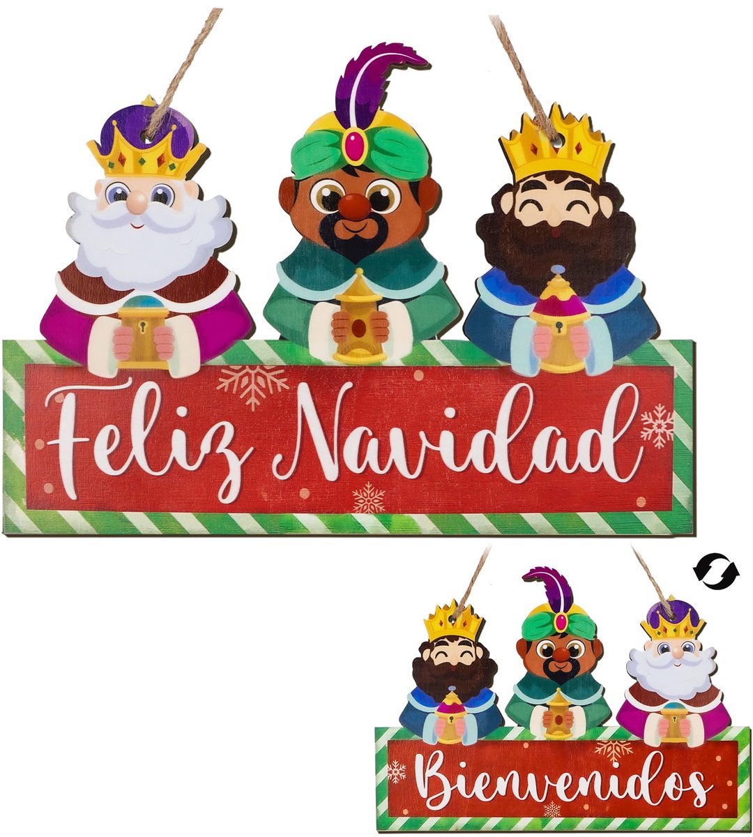 3 x Caetelli Wooden Christmas Decoration Lettering Bienvenidos & Feliz Navidad Spanish