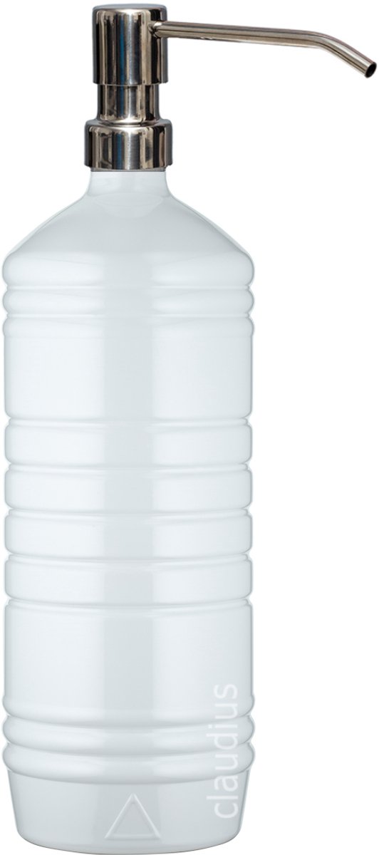 Lege Plastic Fles 1 liter PET wit - met luxe RVS zilverkleurige pomp - set van 5 stuks - Navulbaar - Leeg
