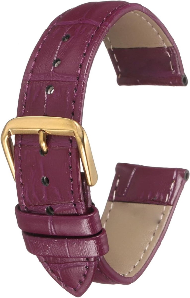 Allecto plus - Leren horlogeband 20 mm reliëf patroon rundleer | Vervanging met veerpennen, paars-goud | Voor mannen en vrouwen | 20 mm breed | Geen edelsteen | Stijlvol accessoire