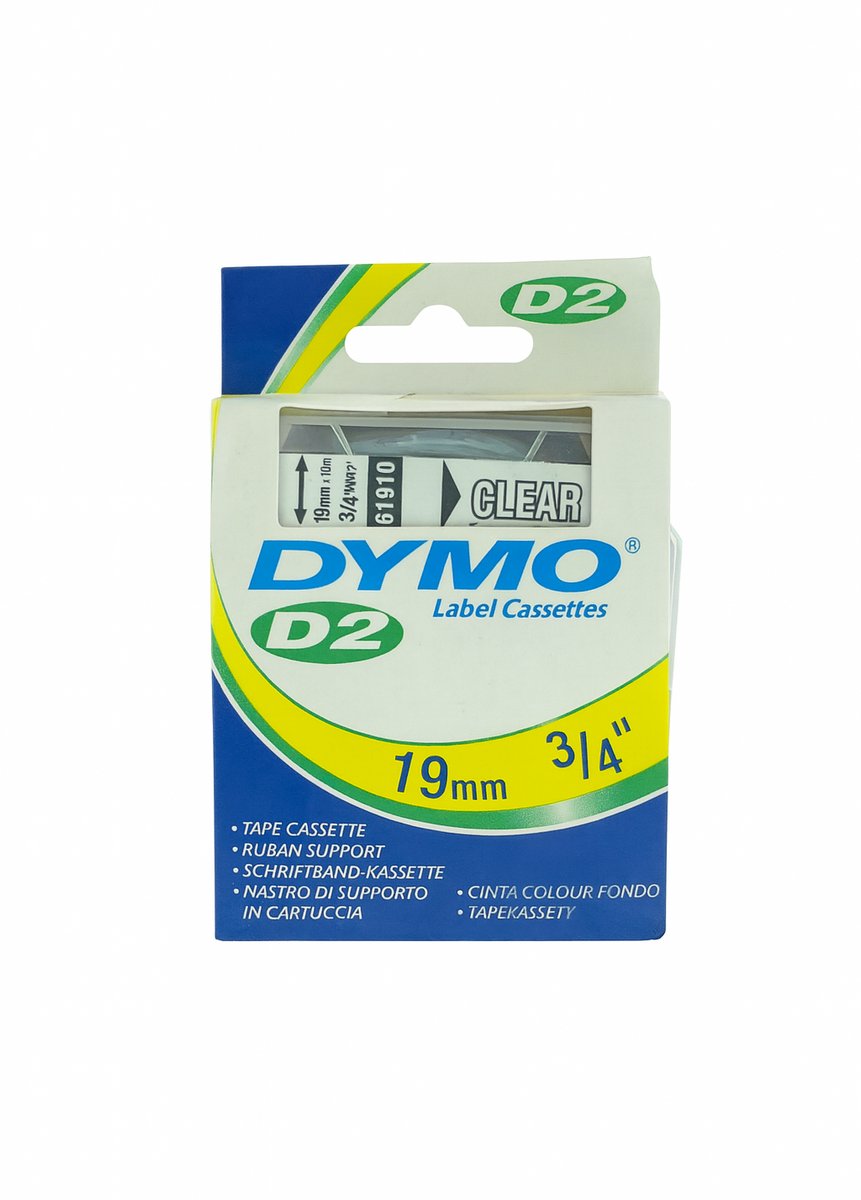Dymo D2 Lettertape 61910 Transparant 19 mm x 10 m - Per stuk