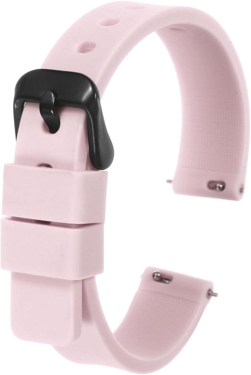 Allecto plus - Siliconen horlogebandje 12 mm breed, snelsluiting, zacht rubber, roze vervangende band met zwarte gesp voor mannen en vrouwen.