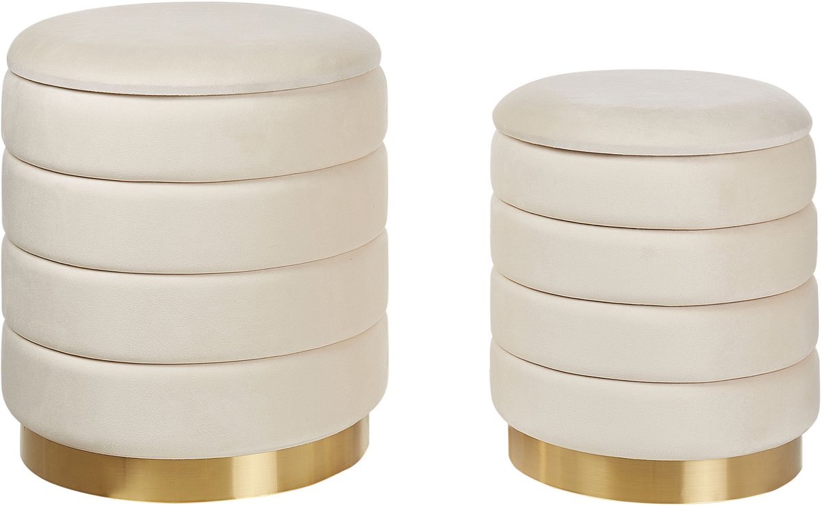 Beliani GARLAND - Poef set van 2 - Lichtbeige - Fluweel