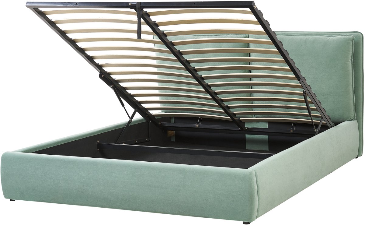 BELIANI BAJONNA - Bed met opbergruimte - Mintgroen - 160 x 200 cm - Fluweel