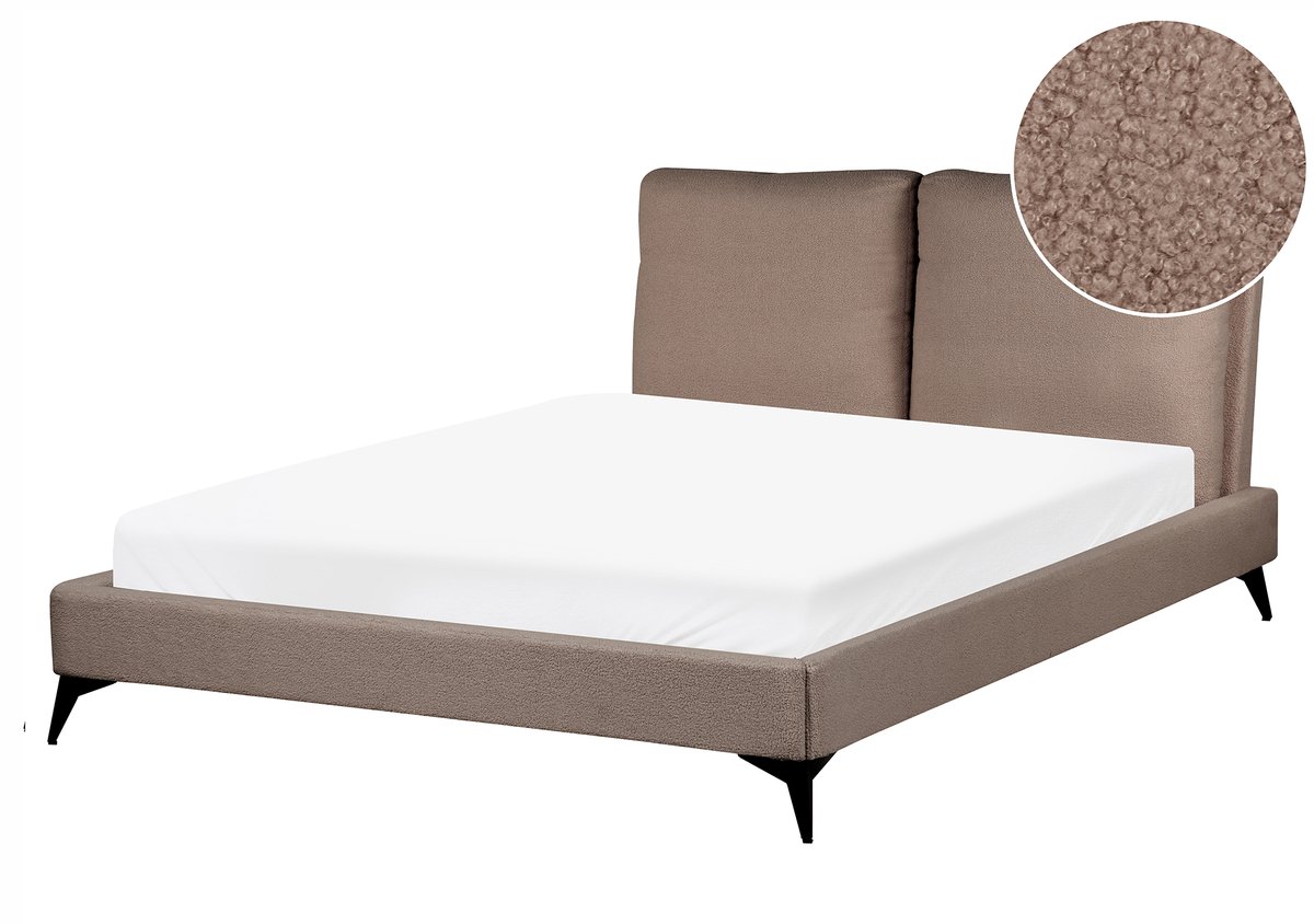 Beliani MELLE - Tweepersoonsbed - Bruin - 140 x 200 cm - Bouclé