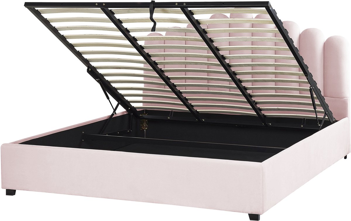 Beliani VINCENNES - Bed met opbergruimte - Pastelroze - 180 x 200 cm - Fluweel