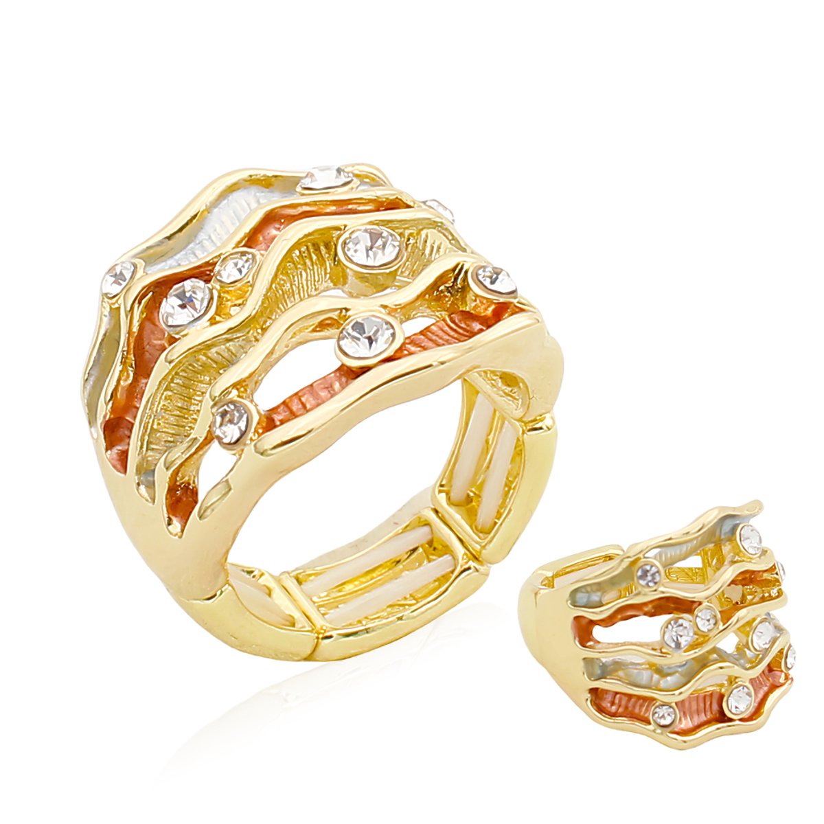 Dames ring verstelbaar golvend design – Brede ring met strass stenen