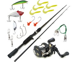 FISH-XPRO Baitcasting Combo - Baitcasting hengel - Baitcasting Reel - Roofvis Set - 1.95m - Rood - Hengelset