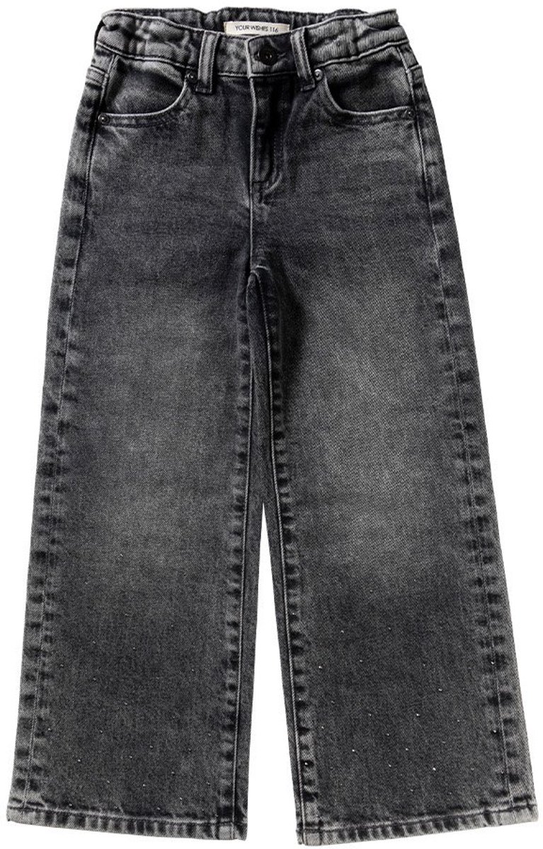 Your Wishes Stretch Denim Wide Leg Glitter Jeans Jeans Meisjes - Broek - Antraciet - Maat 116