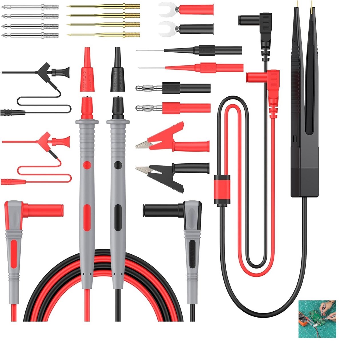 TOVBMUP Multifunctionele testkabelset - 21-in-1 elektrische multimeter-testkabels - met krokodillenklem-testprobes - multimeterkabels - Geschikt voor spanningstesters
