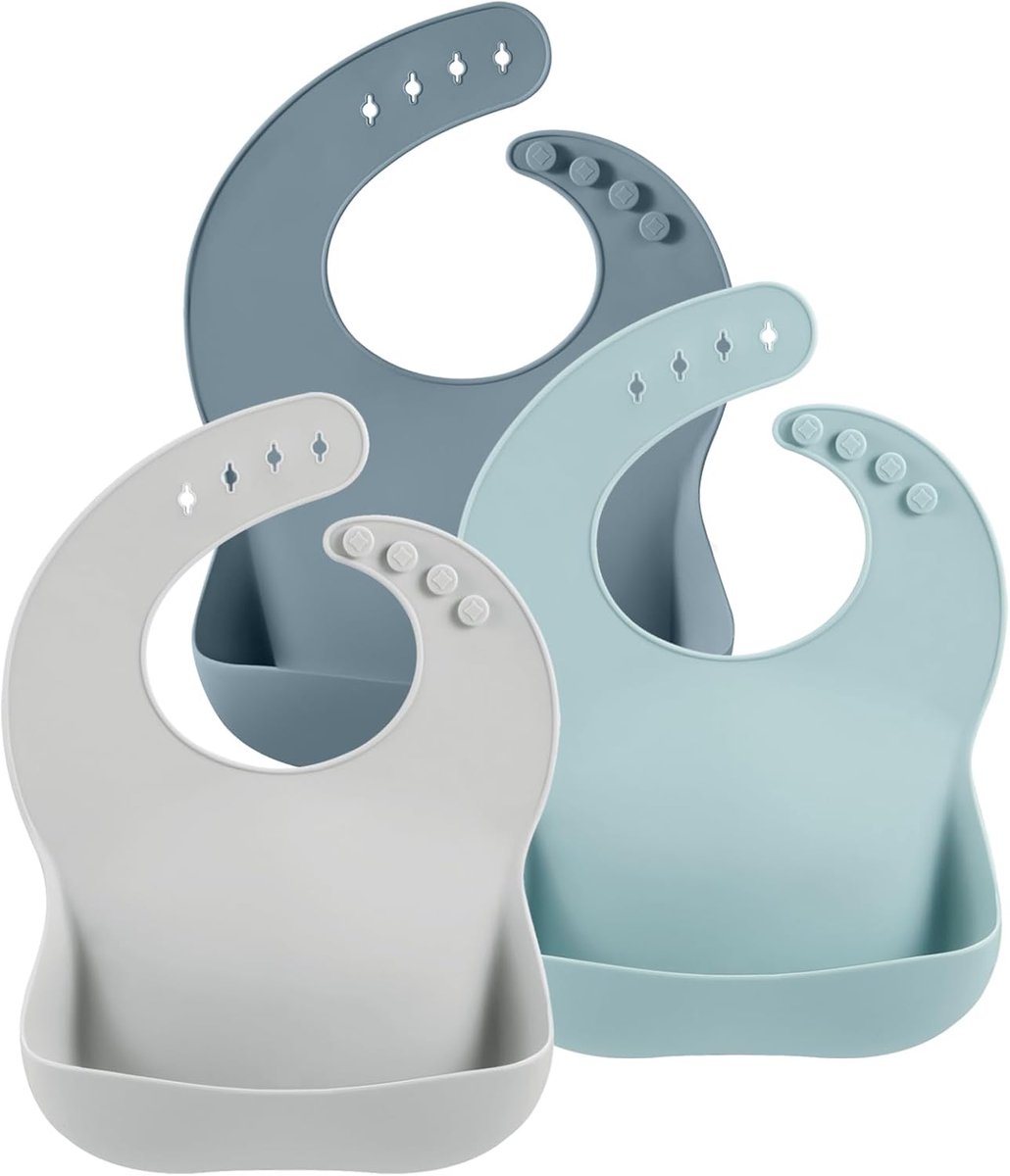 Image of 3 Siliconen Slabbetjes voor Peuters - Waterdichte Slabbetjes met Opvangzak