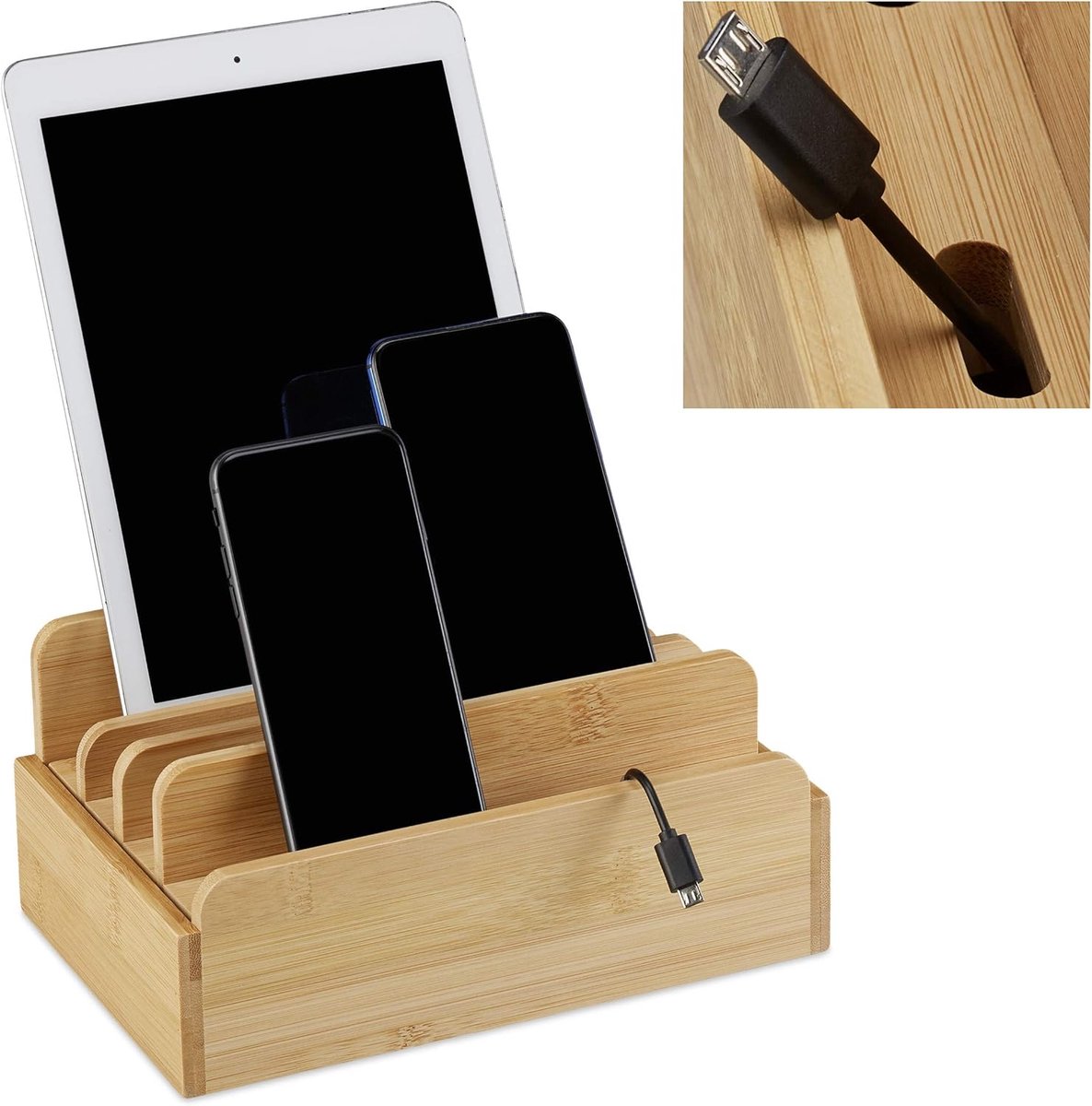 Doodadeals® Bamboe Oplaadstation Telefoon - Meerdere Apparaten - Kabel Organizer - Docking Station - Laadstation