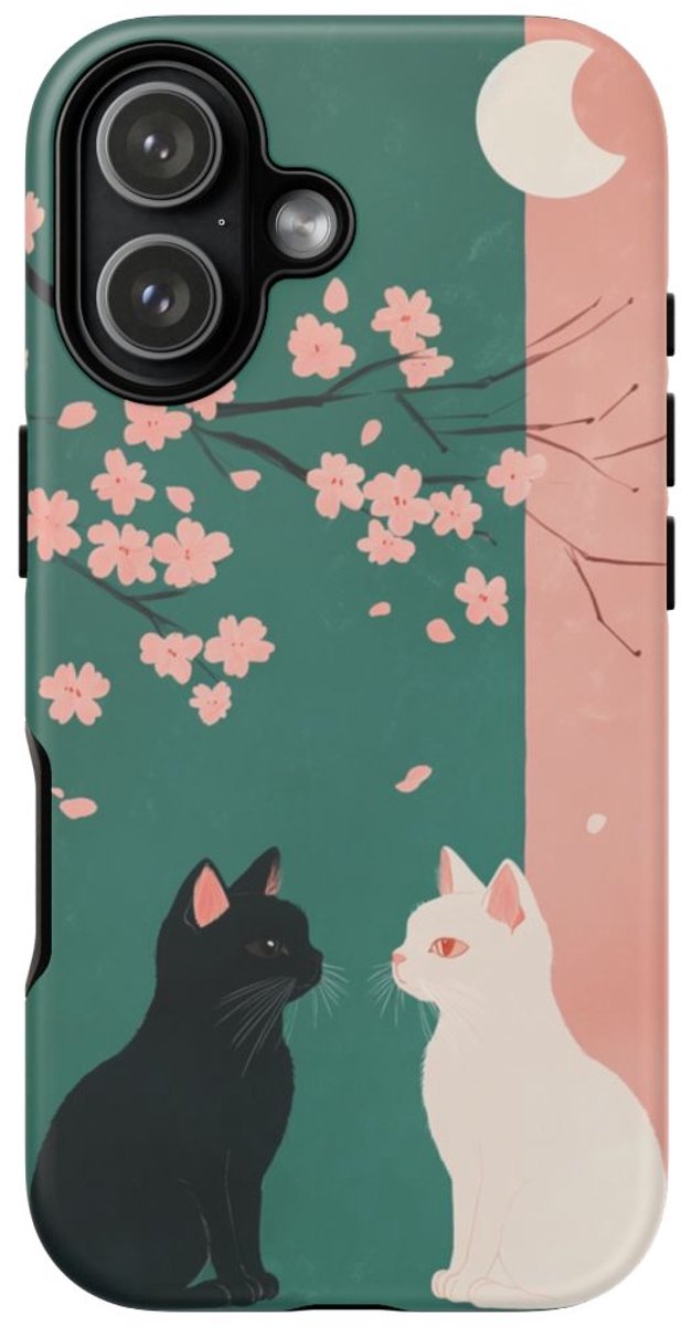 Zwarte en Witte Katten met Sakura Bloesem – Telefoonhoesje Geschikt voor iPhone 17