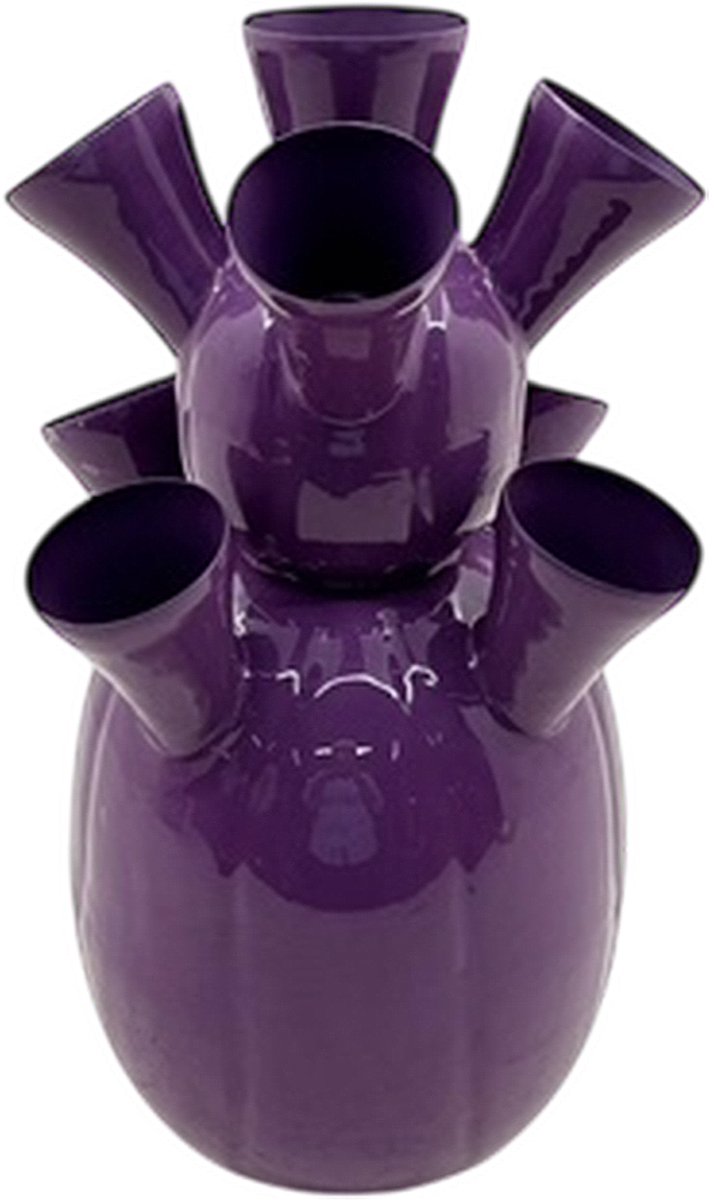 by Mooss - Enamel - Tulpenvaas - Toetervaas - Medium - Paars - Purple - 47 cm - Ø 27 cm - Hoogglans - Metaal