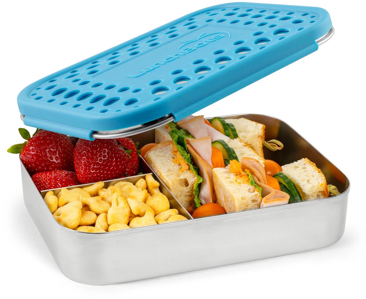 LunchBots - Large Trio - 3-vaks RVS Bento Box - Aqua