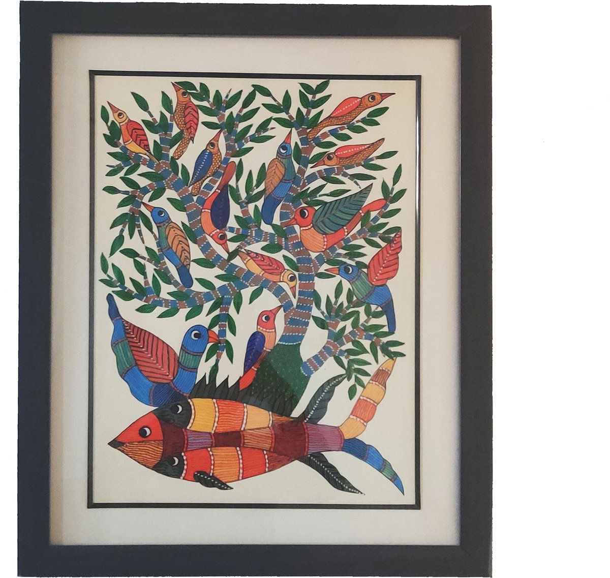 Urbane Hide | Handgemaakt Gond Art Schilderij | Polystyreen Lijst | 38 x 48 CM | Schilderij | Wanddecoratie | Wonen | Woonaccessoires