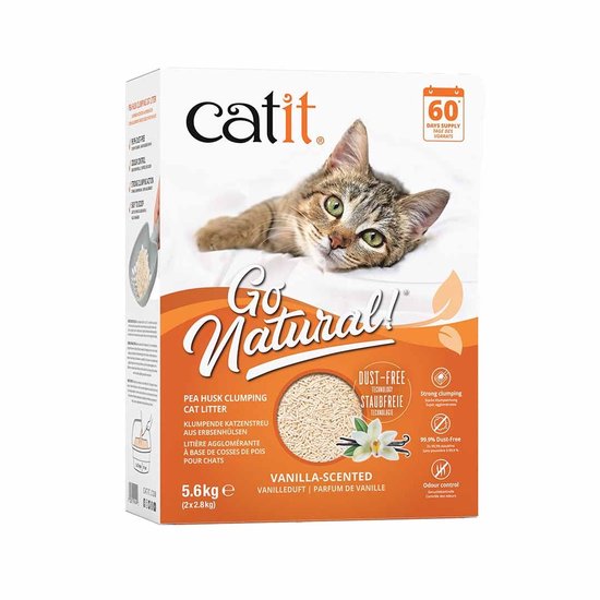 Cat It Erwtenschil Klontvormende Kattenbakvulling – duurzame, stofvrije kattenbakvulling van natuurlijke bronnen – verkrijgbaar in Vanille en Lavendel Vanille