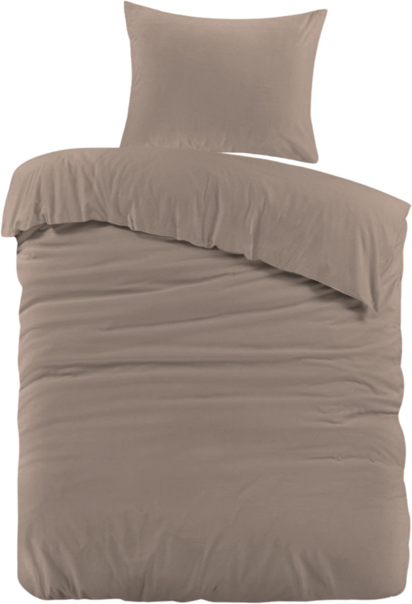 Droomtextiel Dekbedovertrek Flanel Taupe - 140x200/220 cm - Super Zacht en Heerlijk Warm Zand