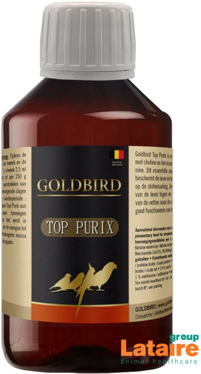 Goldbird Top Purix 250ml - supplement voor siervogels - bevat essentiële, zwavelhoudende aminozuren - ondersteuning van leverfuncties en stofwisseling. Levertonicum