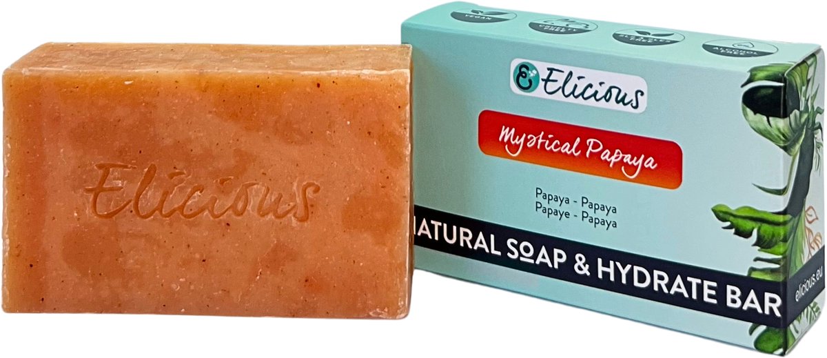 Elicious® - Natuurlijke Zeep - Papaya - Handgemaakte Zeep - Biologisch Afbreekbaar - Handzeep - Douchezeep - Halal - Plasticvrij - Alcoholvrij - Vegan - Dierproefvrij - 100gr
